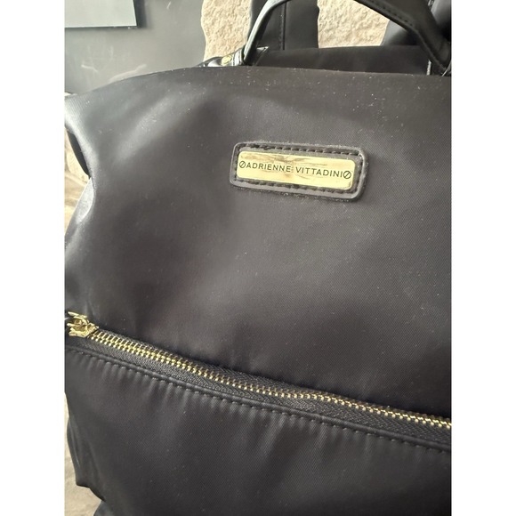 Adrienne Vittadini Women's Black With Gold Zippers Backpack Travel Bag - Picture 8 of 14